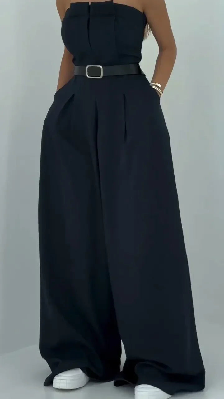 Alisa – Czarny kombinezon z gorsetem i żakietem