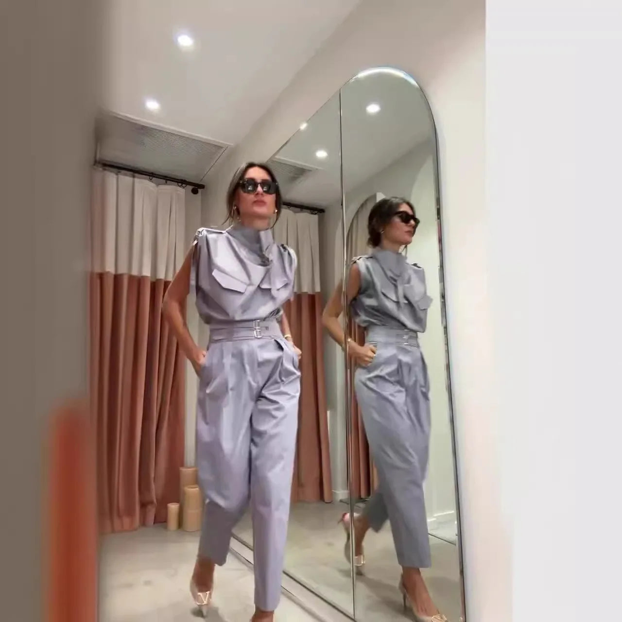 Kazimira – Elegancki komplet bluzka i spodnie