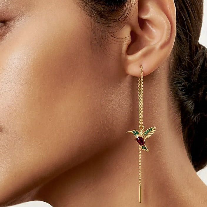 Kolczyki z emalią i cyrkoniami w kształcie kolibra