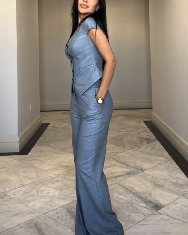 Laura - Komplet lniana bluzka i spodnie