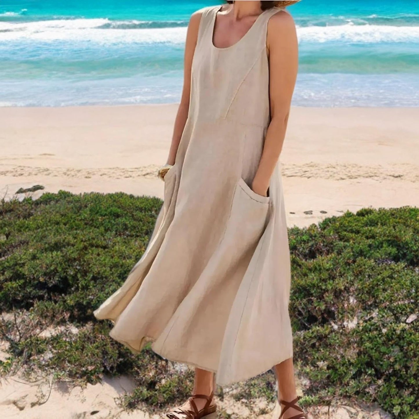 Rosavia – Letnia sukienka bez rękawów z kieszeniami