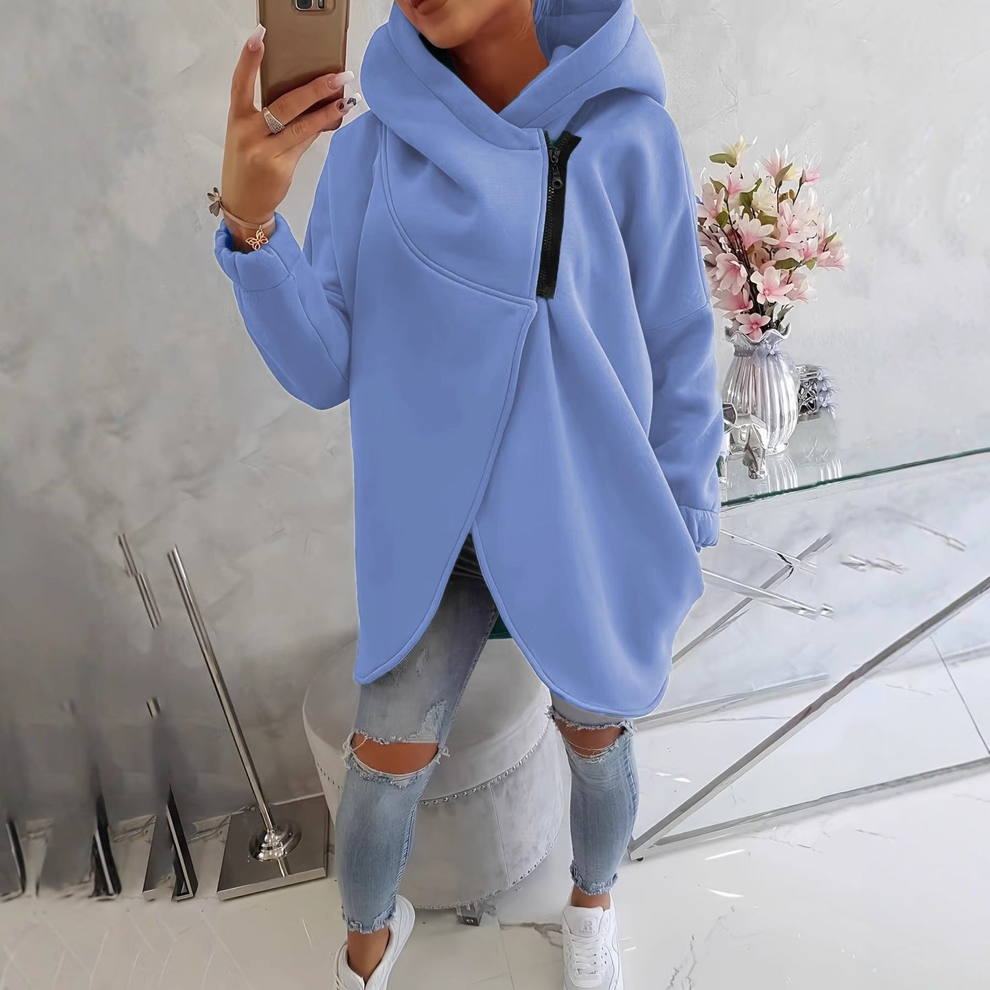 SZCZESNA | BLUZA Z KAPTUREM NA ZAMEK