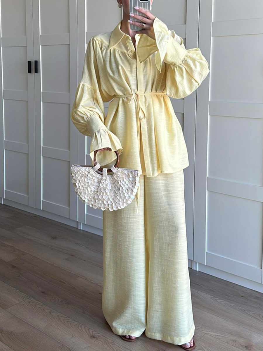 Biezdziadka – Lniany komplet bluzka i spodnie