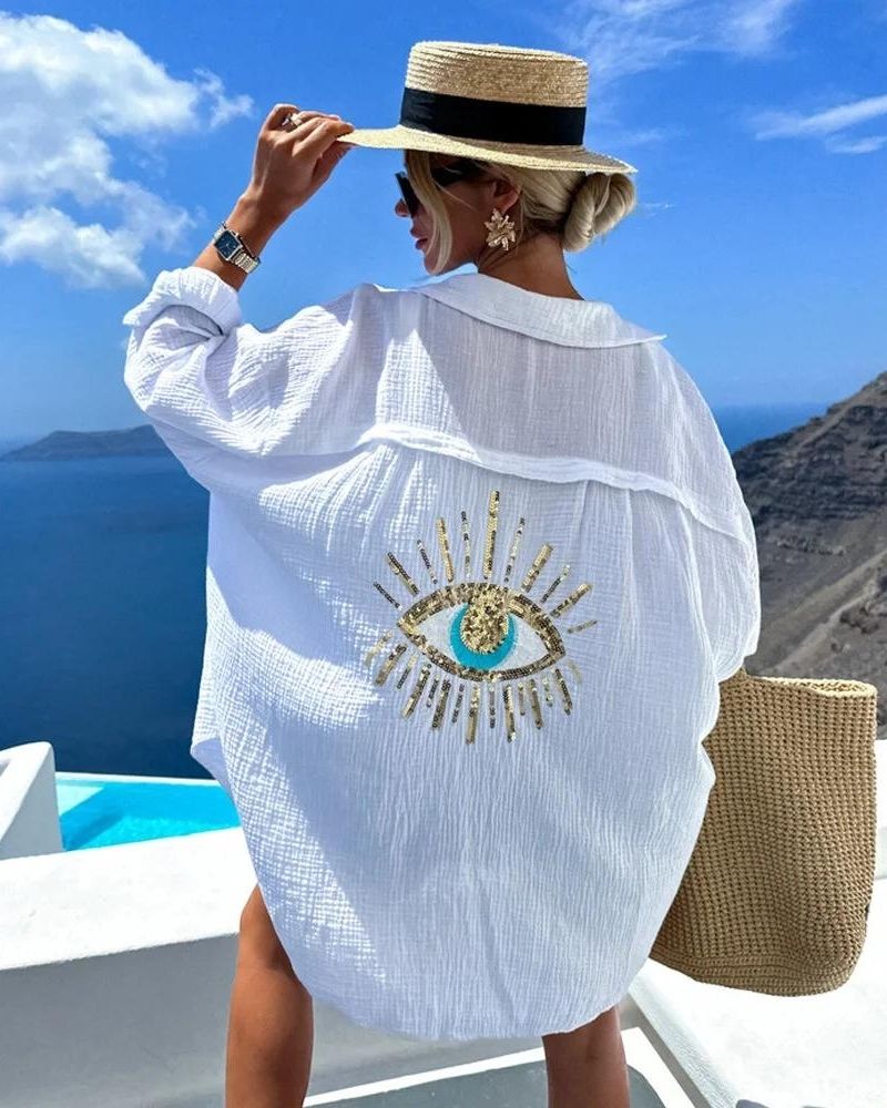 Aneta – Koszula casualowa z cekinami i koralikami