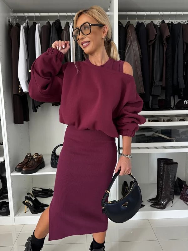 MIŁENA | ELEGANCKI DZIANINOWY KOMPLET TRZYCZĘŚCIOWY