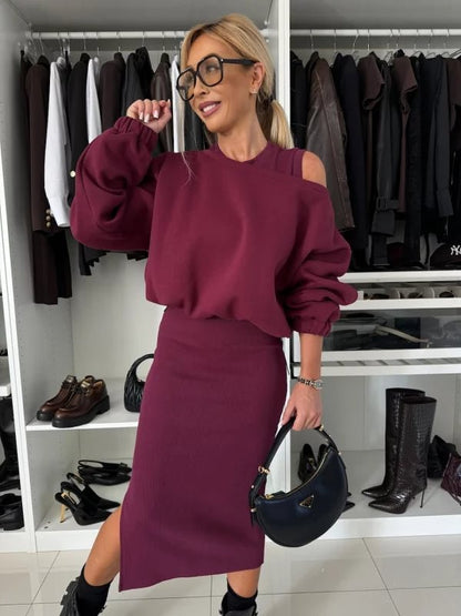 MIŁENA | ELEGANCKI DZIANINOWY KOMPLET TRZYCZĘŚCIOWY