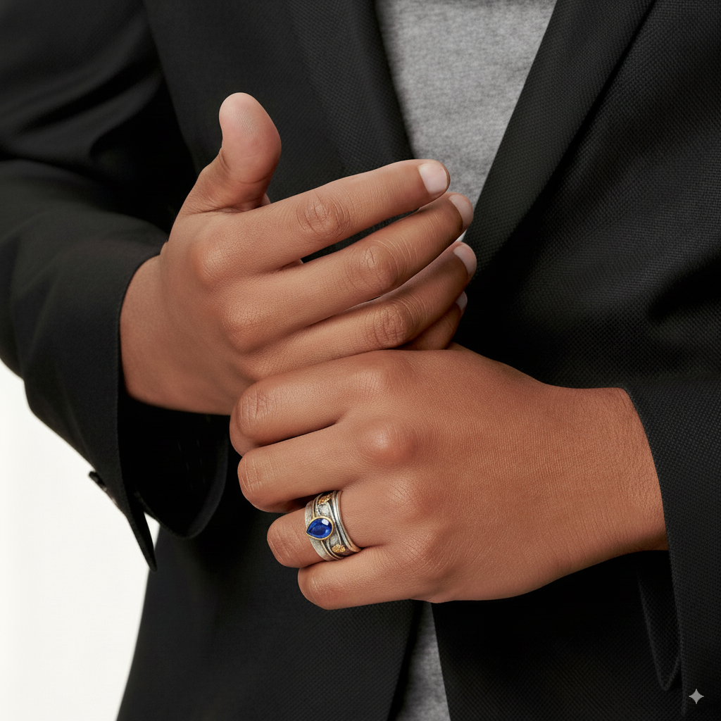 Srebrny pierścionek z niebieskim kryształem