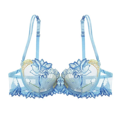 Prześwitujący biustonosz z haftem