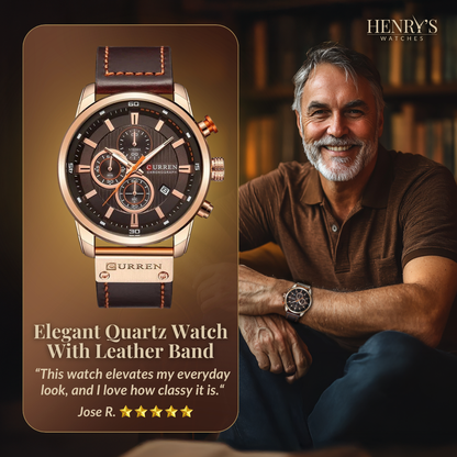 Elegancki zegarek kwarcowy z skórzanym paskiem™ od Olsen & Olsen