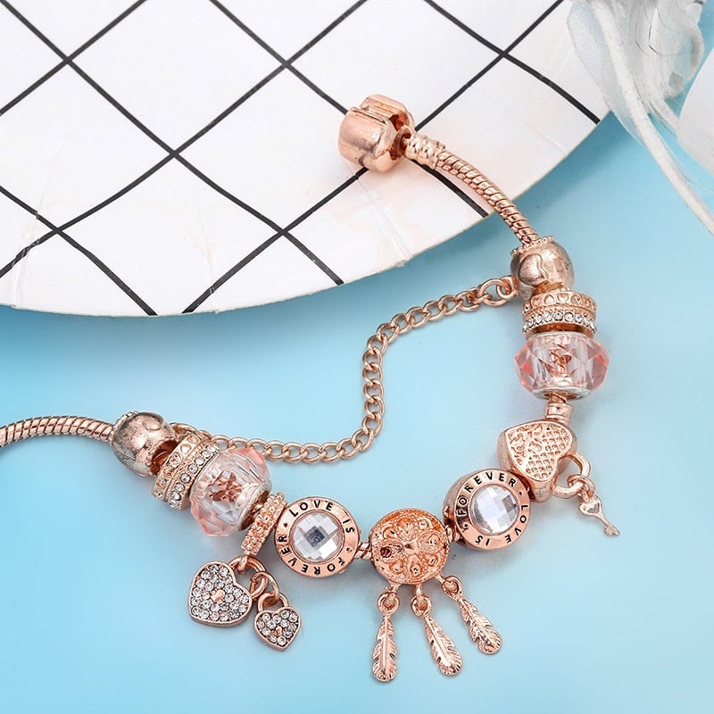 Bransoletka Rose Dreamcatcher z zawieszkami ze srebra próby 925