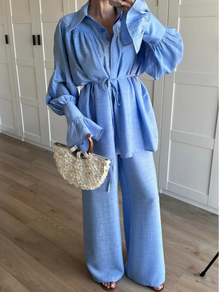 Biezdziadka – Lniany komplet bluzka i spodnie