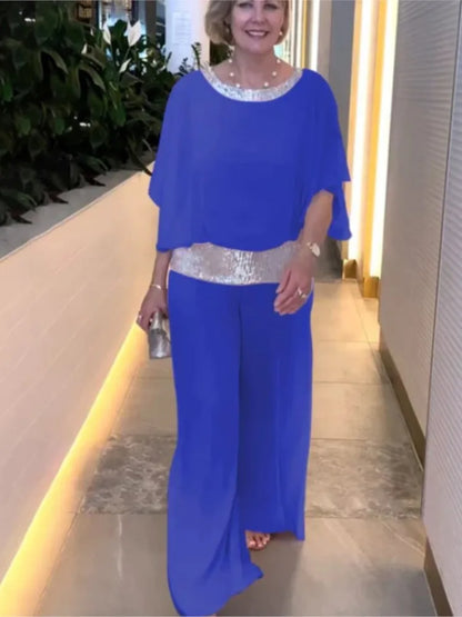 Ludmiła - Elegancki dwuczęściowy komplet z szyfonową górą