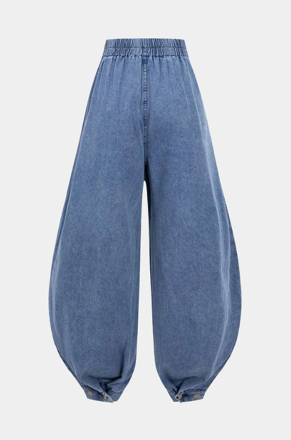 AGATA | Balonowe Bawełniane Spodnie z Wysokim Stanem