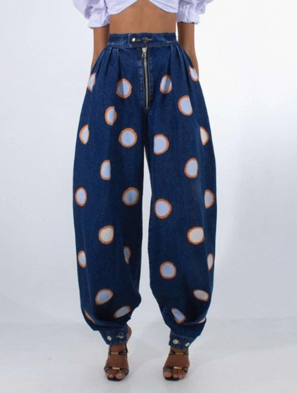 AGATA | Balonowe Bawełniane Spodnie z Wysokim Stanem