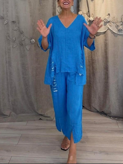 Rosmira – Dwuczęściowy strój letni z szerokimi nogawkami